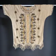 【70s】稀少デザイン ユニセックス レーヨン フリンジシャツ ヒッピー