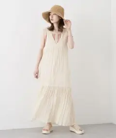 kastane ワッシャーシフォン無地ワンピース