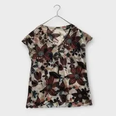 GIANNI LO GIUDICE 花柄総柄Vネックカットソー フレンチスリーブ