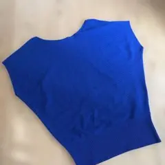 ロイヤルブルー　半袖ニット　サマーニット　リブ