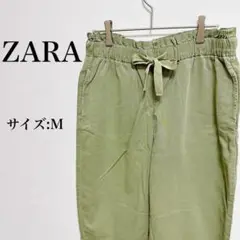 ZARA ザラ ボトムス パンツ カジュアル　リボン　緑　M かわいい　春　秋
