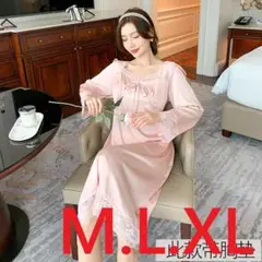 【52-3】ピンクUネック・ナイトウェアルームウェア・ネグリジェ M・L・XL