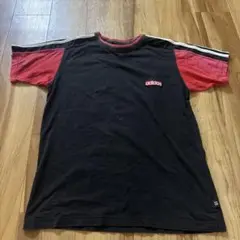 adidas 黒 赤 ストライプ Tシャツ M