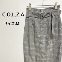 C.O.L.Z.A コルザ　グレンチェック柄　台形　ベルト付　M おしゃれ　春