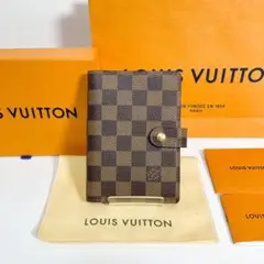 超美品Louis Vuittonヴィトン ダミエアジェンダPM6穴式手帳カバー