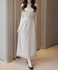 JUNOAH ジュノア シアードッキングベルト付きIラインワンピース