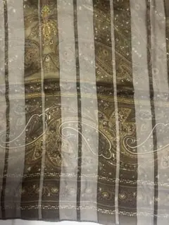 シルク　シフォン　スカーフ　ブラウン系　ペイズリー柄