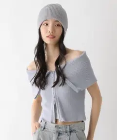 オフショルダーリブニットベストライトグレー