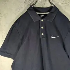 ナイキ NIKE 刺繍ロゴ スウッシュ ネイビー 紺 半袖ポロシャツ XL