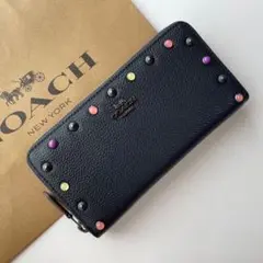 COACH コーチ 長財布 ネイビー トゲトゲ ビーズ 海外限定