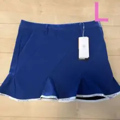 新品未使用 デサントのミニスカート 秋冬 ブルー/ホワイトロゴ模様テープ L