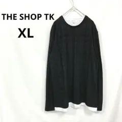 【ザショップティーケー】レイヤードカットソー XL 黒 チェック柄 綿50%