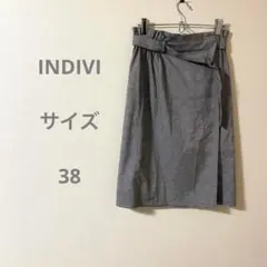 INDIVI グレー チェック柄 ラップスカート