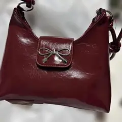 リボンモチーフ ワインレッド ショルダーバッグ