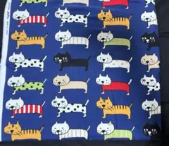 【ネル起毛 生地】整列 ネコ ねこ BIG 猫柄 ネイビー