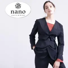 フォーマルにも!ゆったりシルエット ベルトノーカラージャケット ブラックネイビー