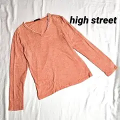 【high street】薄手長袖Tシャツ ロンT オレンジ M 無地 シンプル