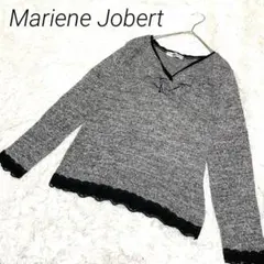 Mariene Jobert グレーと黒のVネック長袖ニットセーターL