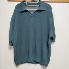 2回着用 メッシュポロシャツ 青緑色 半袖