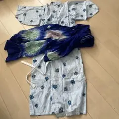 青色駒模様男子浴衣&兵児帯セット☆110