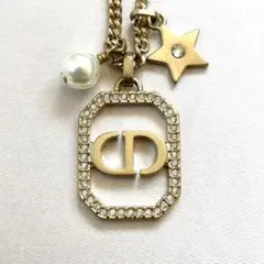 Christian Dior CDロゴ ストーン パール ゴールド ネックレス