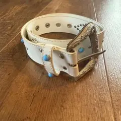 y2k 00s vintage スタッズレザーターコイズベルト白金属バックル