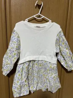 petit main 90cm ワンピース ホワイト/フラワープリント