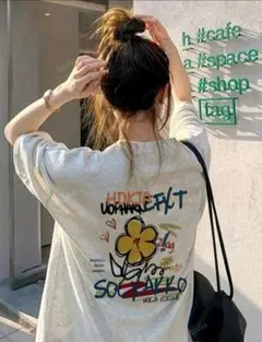 バックプリント Tシャツ ライトグレー 大きめ かわいい