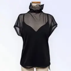ラベルエチュード　シアーフリルハイネックトップス
