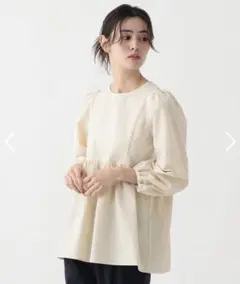 美品　アフタヌーンティー　ブラウス　サッカーチェックペプラムブラウス　MＬサイズ