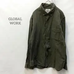 【グローバルワーク】 長袖 襟　シャツ M カーキ　メンズ　ヴィンテージ　958