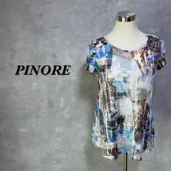 PINORE カットソー 総柄 ストレッチ 透け感 マルチカラー M 4058