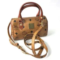 希少モデル MCM ミニハンドバッグ 2WAY ヴィセトス柄 四角ロゴ ブラウン