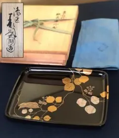 雅也(三代 鈴木表朔)作　草花絵図替折敷膳十客　美品　共箱　茶道　懐石　送料込 雅也(三代 鈴木表朔)作草花絵図替折敷膳十客美品共箱茶道懐石送料込
