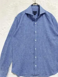【極美品】春夏物 ORIAN メンズ ホリゾンタルカラー シャツ M 青系 千鳥