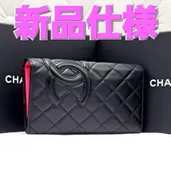 ★新品仕様★シャネル★カンボンライン★長財布★エナメル★ココマーク★黒×ビンク★