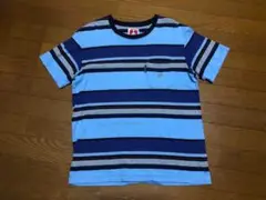 ブルーブルー×ハンテン　ボーダーTシャツ　青系　Mサイズ　Wネーム