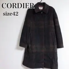 CORDIER コルディア チェック コート アウター ロング 茶 42 LL