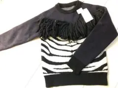 サカイ sacai ゼブラ柄 フリンジニット ネイビー