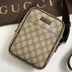 【美品】グッチ ショルダーバッグ ミニバッグ GGスプリーム PVCレザー 茶