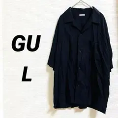 【GU ジーユー】オープンカラーシャツ ブラック メンズ M 五分袖 シンプル