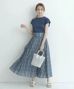 リランドチュール コルセットギャザーフレアチェックスカート