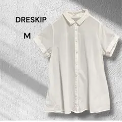 DRESKIP◆ブラウス　半袖　とろみシャツ　ホワイト　ゆったり　透け感　M