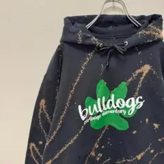 US古着 ノーブランド パーカー bulldogs ブリーチ 奇抜 フーディー黒