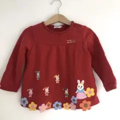 ミキハウス うさこちゃん 長袖トレーナー 花とウサギ刺繍 90cm