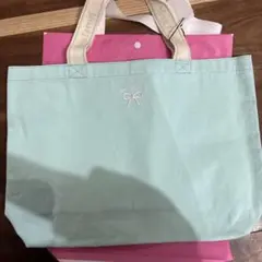 リボン刺繍トートバッグ ミントグリーン