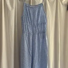 水色 花柄 ノースリーブ ワンピース H&M オールインワンサロペット　小花柄