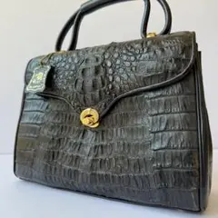 美品 希少 クロコダイル caiman skin ハンドバッグ ブラック トート