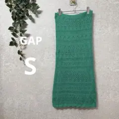 GAP ニット ロングタイトスカート (S) 緑 綿100%