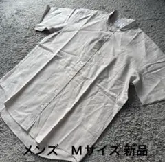 メンズ リネンプラススタンドカラー半袖スタンドカラーシャツ淡灰M新品